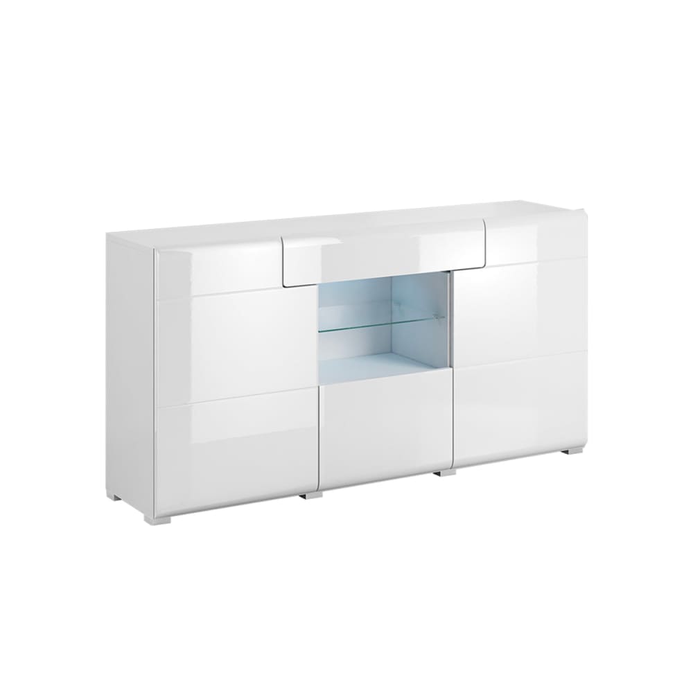 Petits meubles Buffet 3 portes 1 tiroir panneaux agglomérés stratifiés blanc Blanc Panneau De Particules - 159x82x39cm