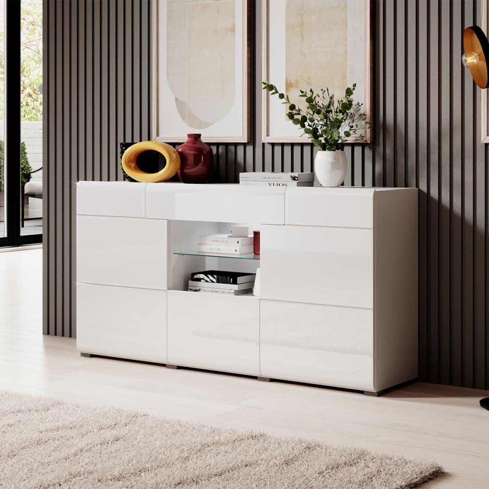 Buffet 3 portes 1 tiroir panneaux agglomérés stratifiés blanc - Maisons du Monde