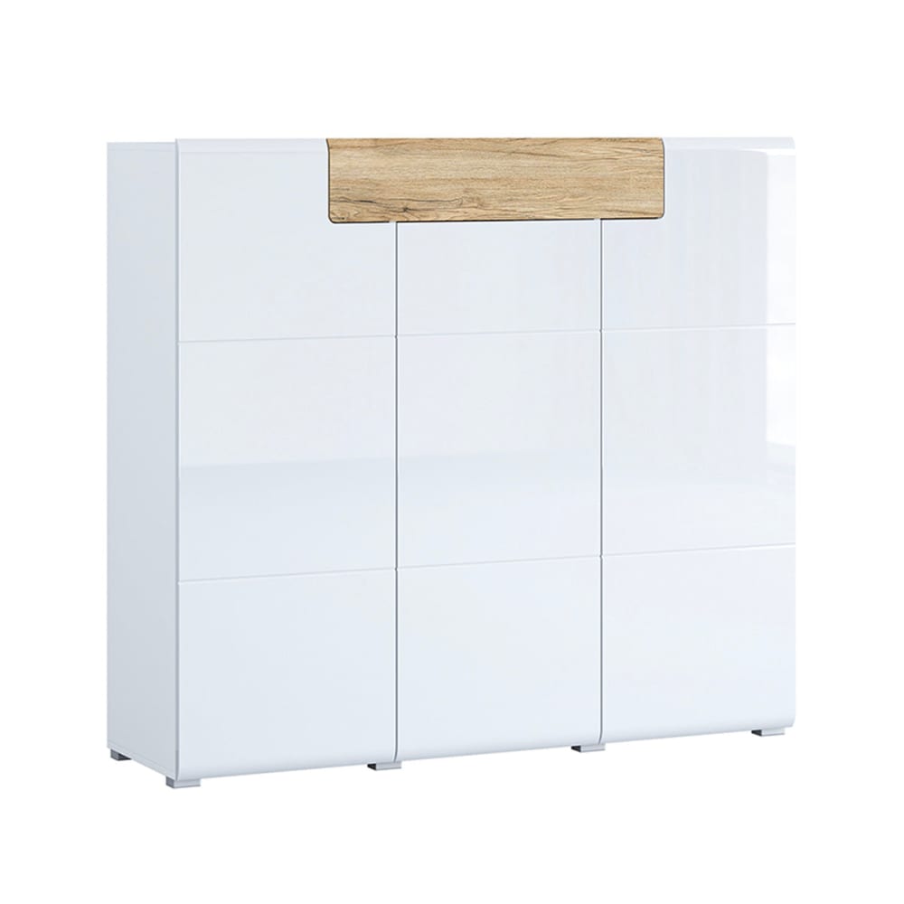 Petits meubles Buffet haut 3 portes 1 tiroir panneaux agglomérés stratifiés blanc Blanc Panneau De Particules - 147x131x39cm