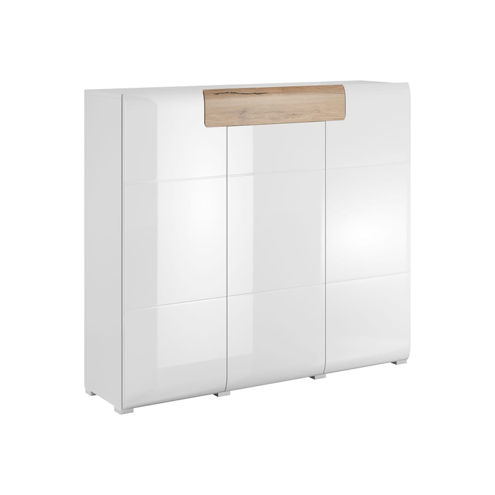 Buffet haut 3 portes 1 tiroir stratifiés blanc et bois