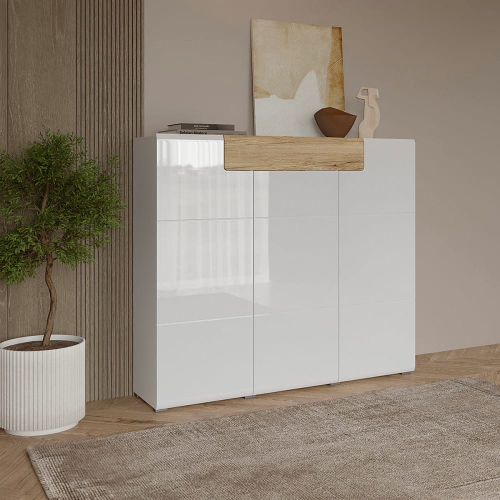 Buffet haut 3 portes 1 tiroir panneaux agglomérés stratifiés blanc - Maisons du Monde
