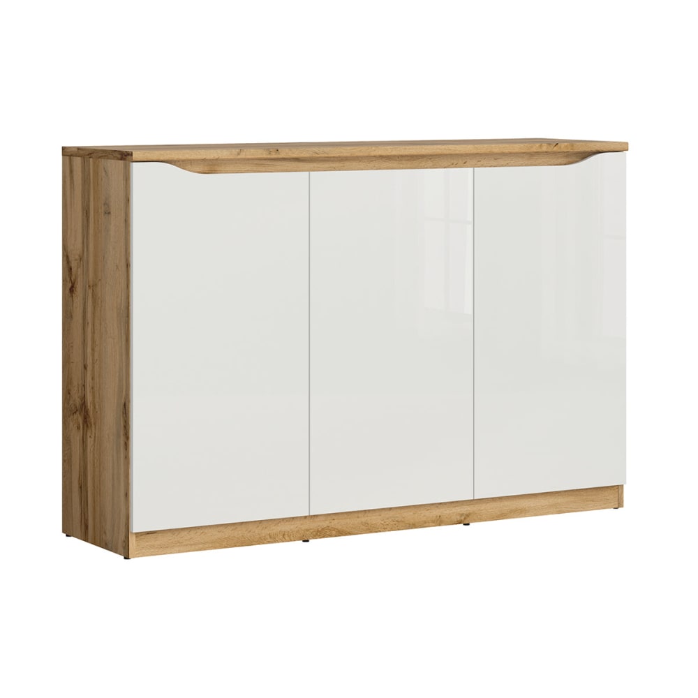 Petits meubles 3-türiges Sideboard Laminierte Spanplatten Weiß und Holz Weiß Spanplatte