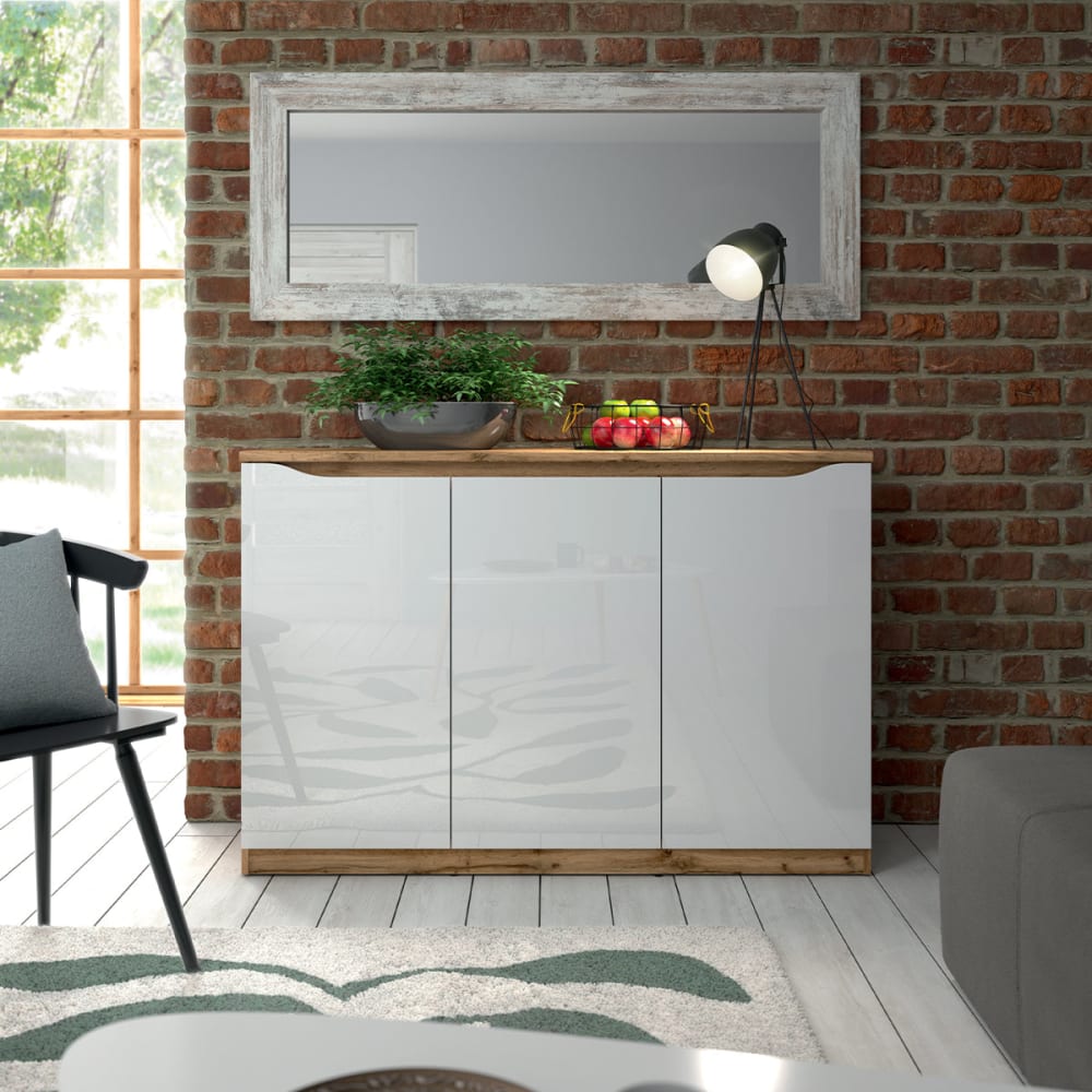 3-türiges Sideboard Laminierte Spanplatten Weiß und Holz -
