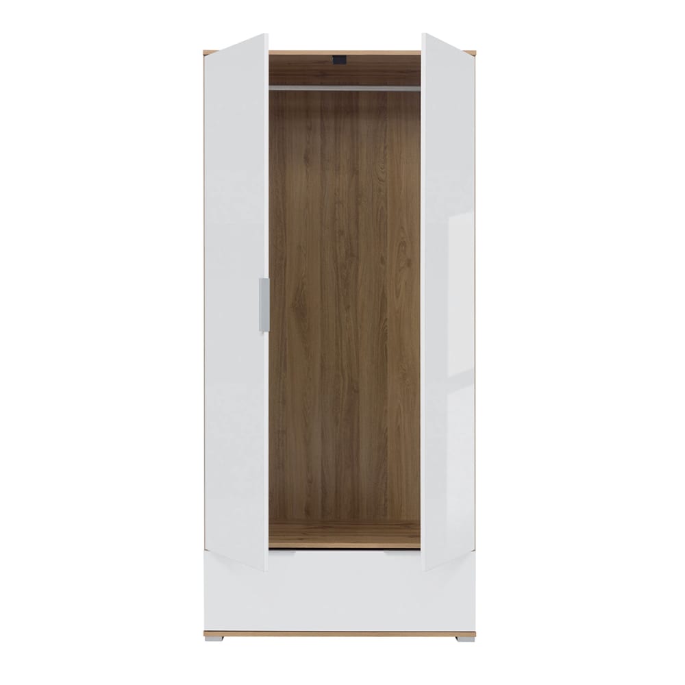 Armoire 2 portes 1 tiroir blanche et naturelle - Maisons du Monde