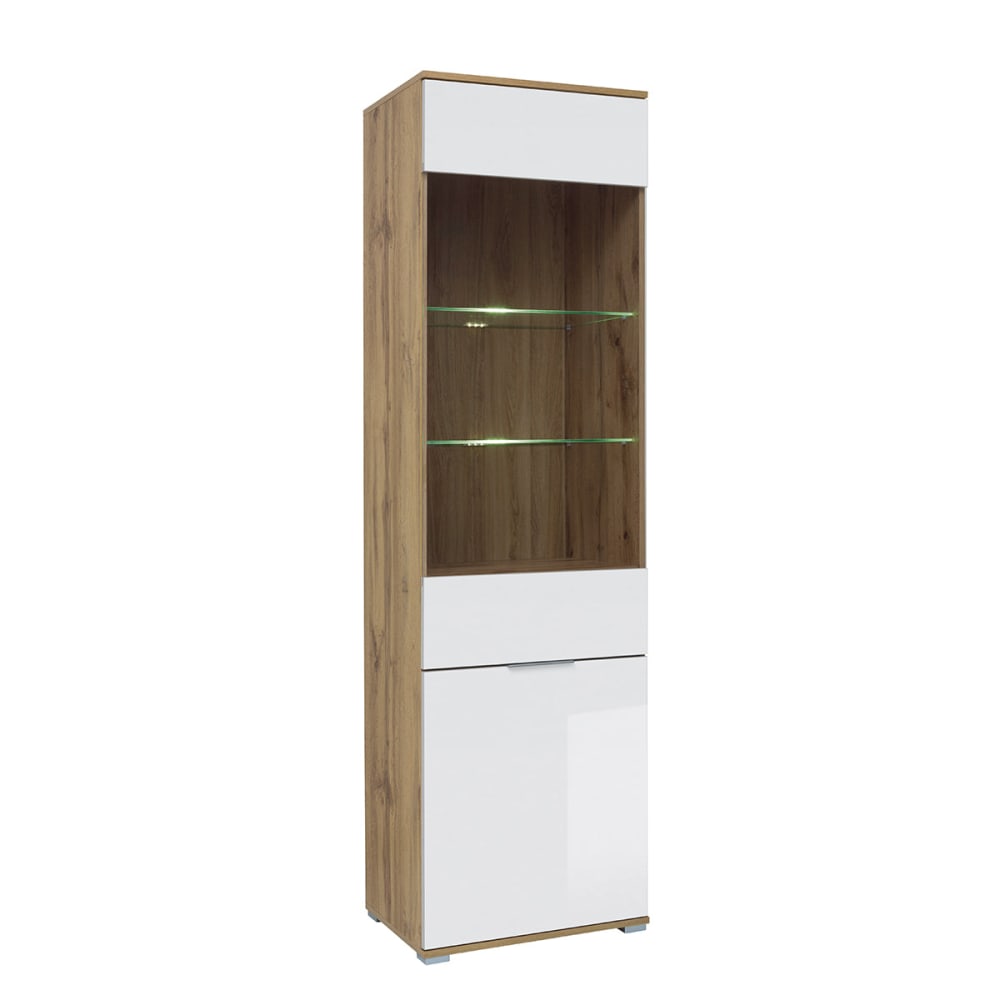 Petits meubles 2-türige Vitrine Laminierte Spanplatten Weiß und Holz Weiß Spanplatte