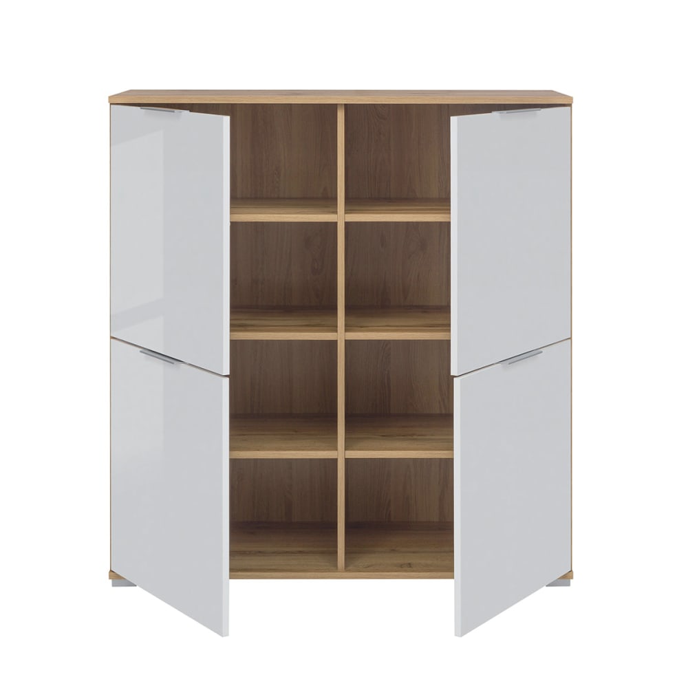 Sideboard mit 4 Türen Laminierte Spanplatten Weiß und Holz -