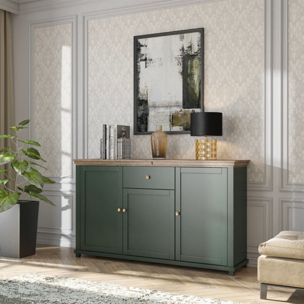 Buffet 3 portes 1 tiroir panneaux agglomérés vert - Maisons du Monde
