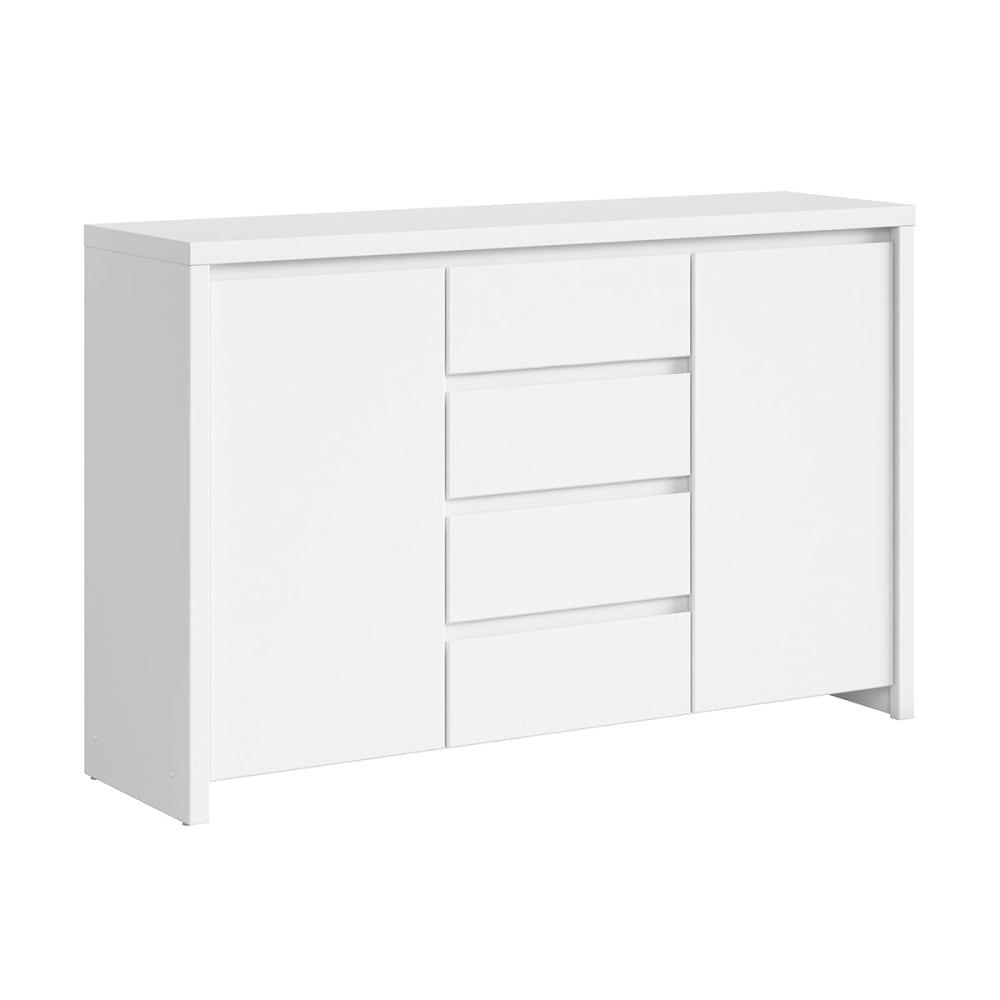Petits meubles Buffet 2 portes 4 tiroirs panneaux agglomérés stratifiés blanc Blanc Panneau De Particules - 144x92x41cm