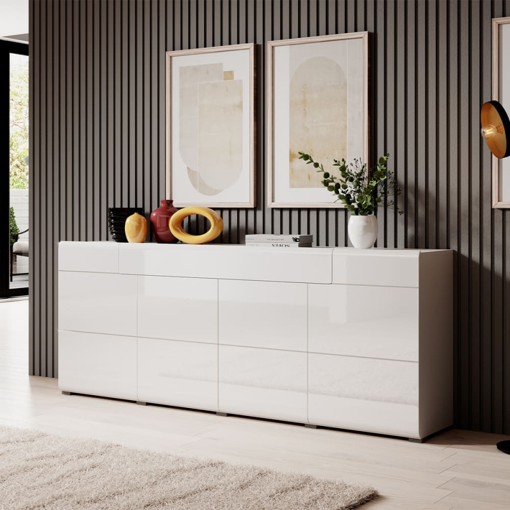 Buffet 4 portes 1 tiroir panneaux agglomérés stratifiés blanc - Maisons du Monde