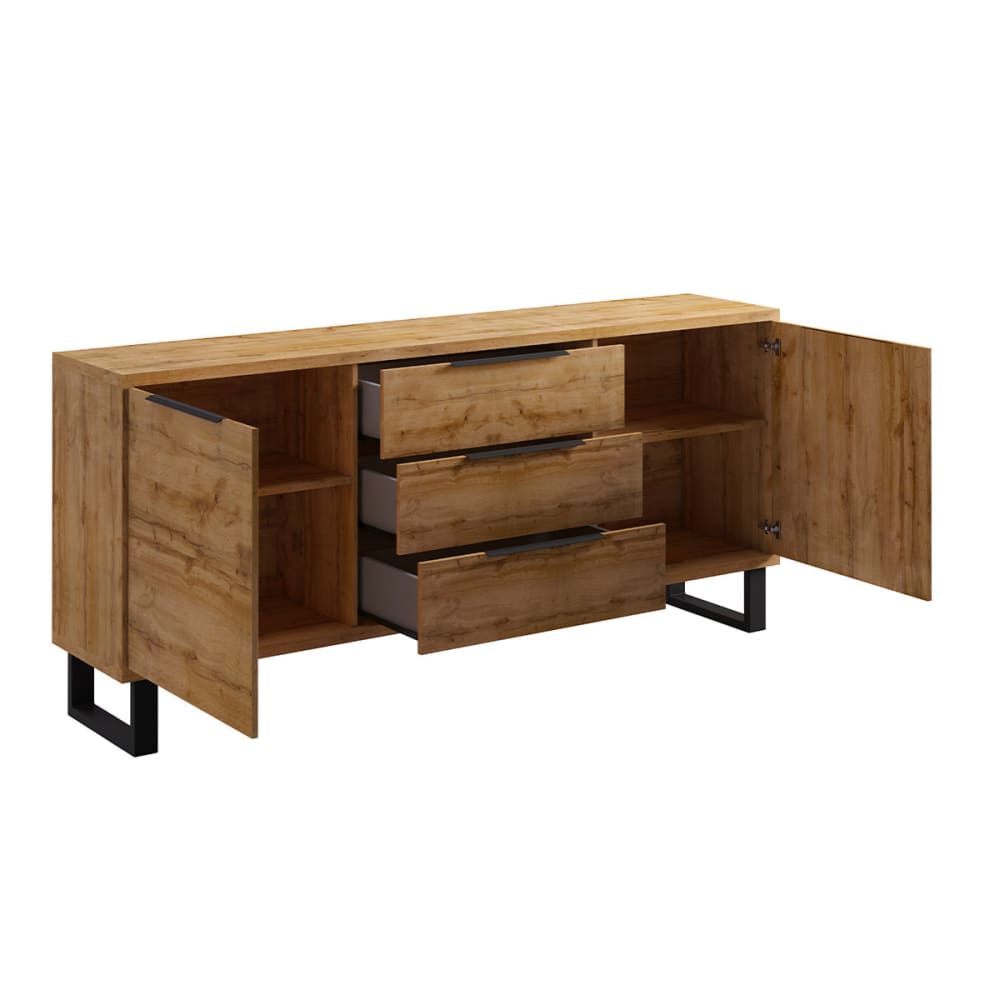 Buffet 2 portes 3 tiroirs panneaux agglomérés stratifiés marron - Maisons du Monde