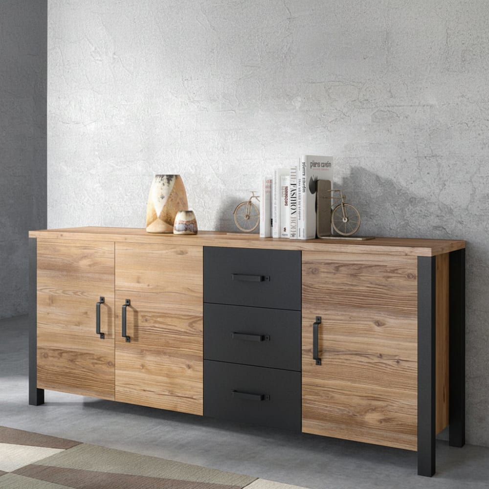 Buffet 3 portes 3 tiroirs panneaux agglomérés stratifiés marron - Maisons du Monde