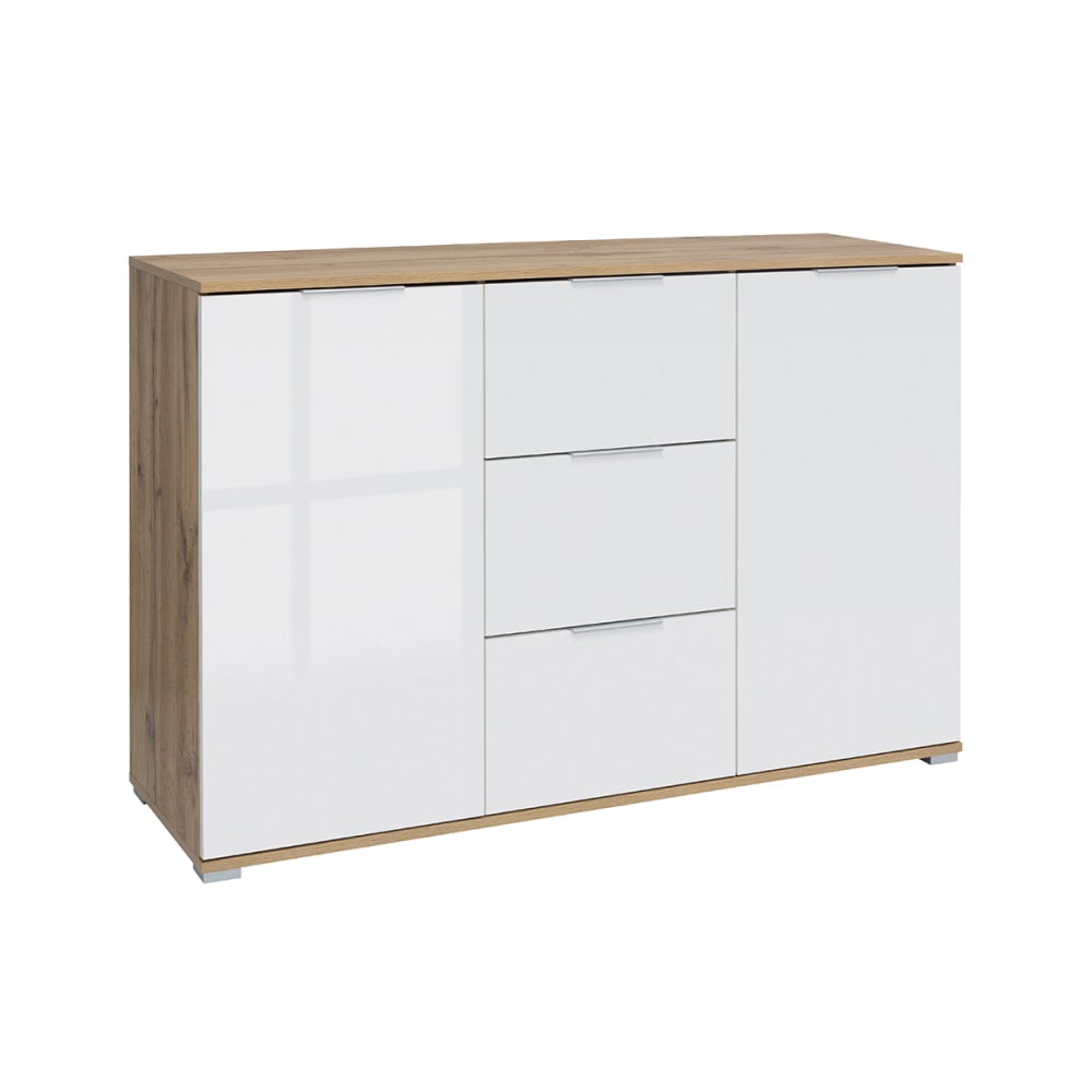 Petits meubles Buffet 2 portes 3 tiroirs panneaux agglomérés stratifiés blanc Blanc Panneau De Particules - 135x86x41cm