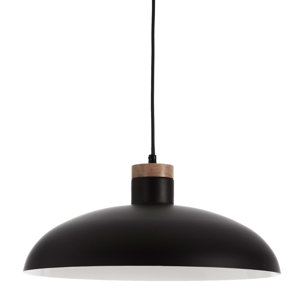 Lámpara techo pantalla metálica negro y madera