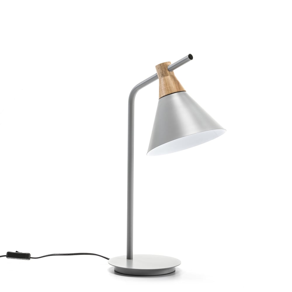 Lámpara de mesa gris y madera natural E27 estilo nórdico 55 cm