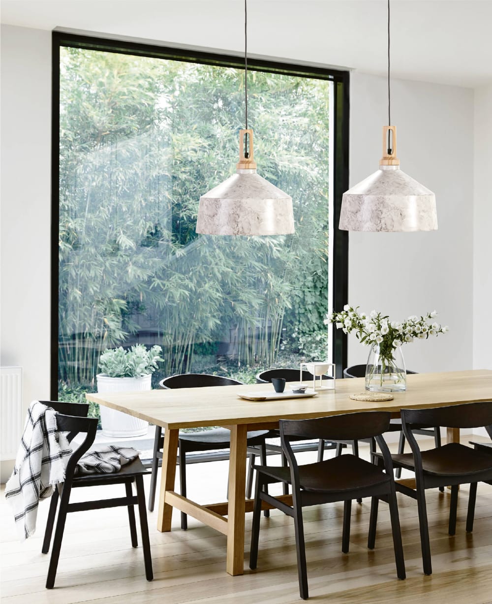 Lámpara techo pantalla metálica mármol y madera natural - Maisons du Monde