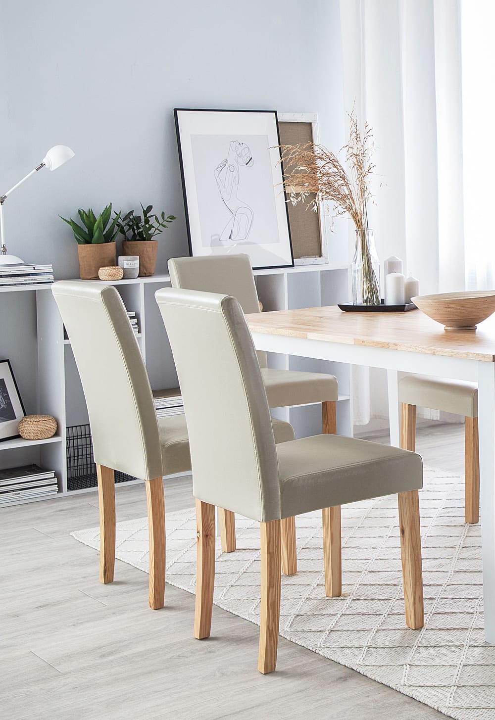 Lot de 2 chaises de salle à manger en cuir pu beige 43x95cm