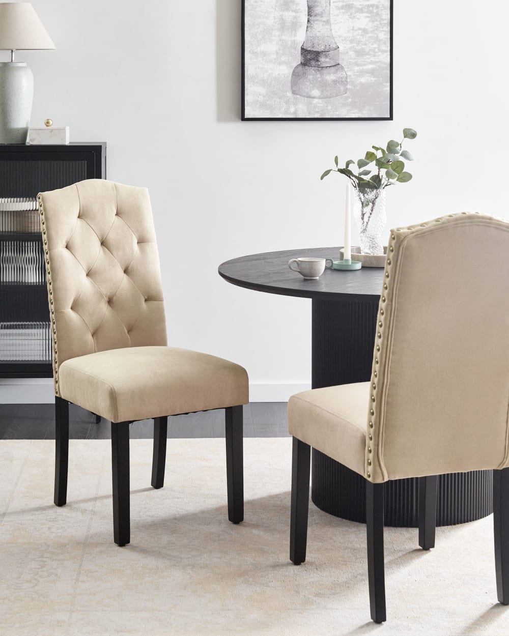 Esszimmerstuhl 2er Set aus Stoff, beige - Maisons Du Monde