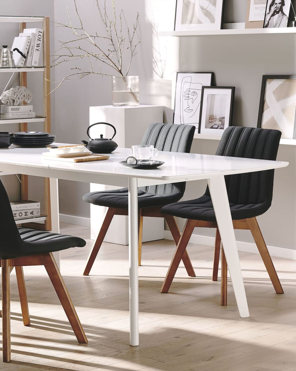 Esszimmerstuhl 2er Set aus Stoff, schwarz - Maisons Du Monde