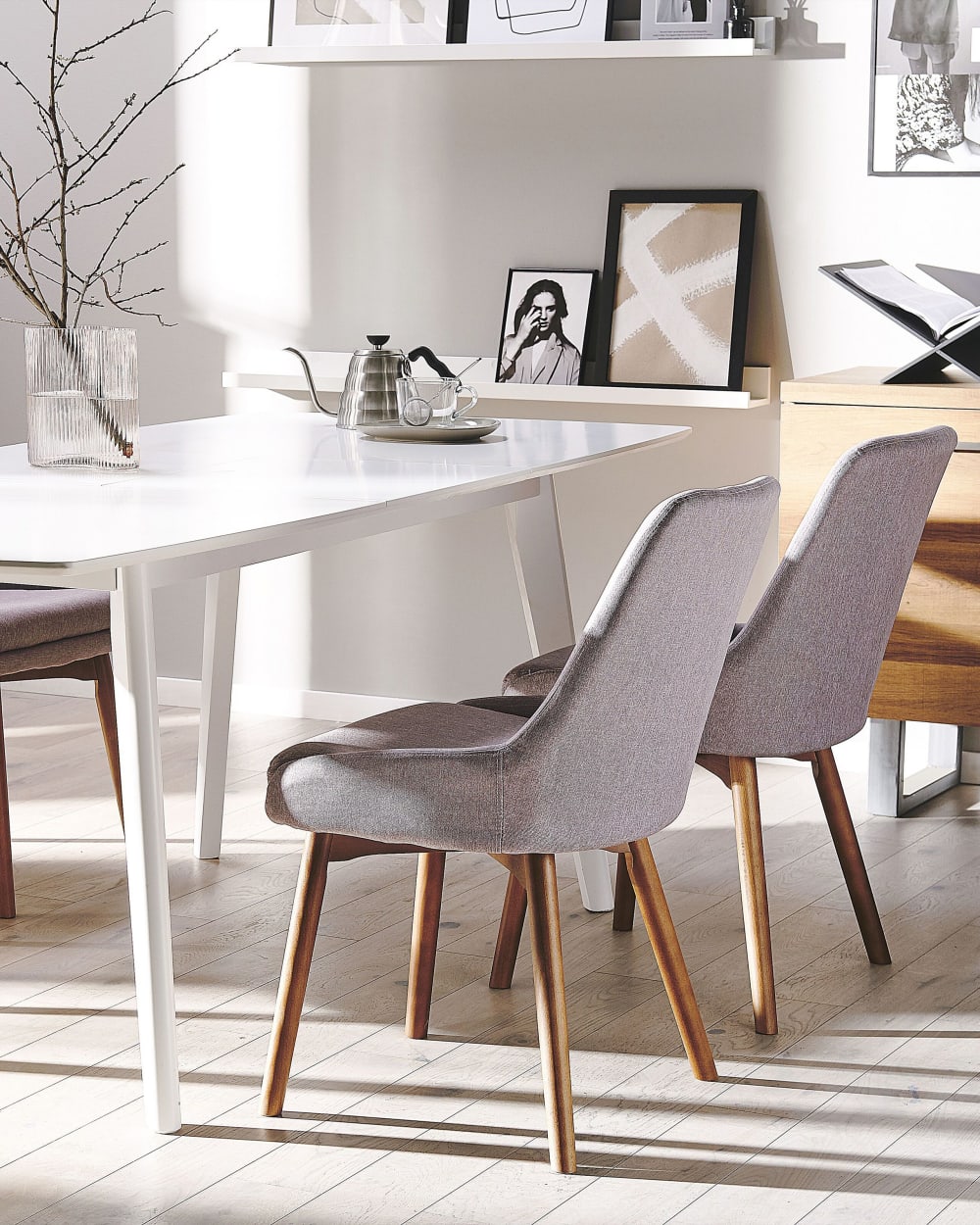 Esszimmerstuhl 2er Set aus Stoff, grau - Maisons Du Monde