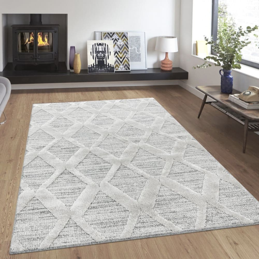 Tapis bohème à relief blanc ivoire 120x170cm — vue 3