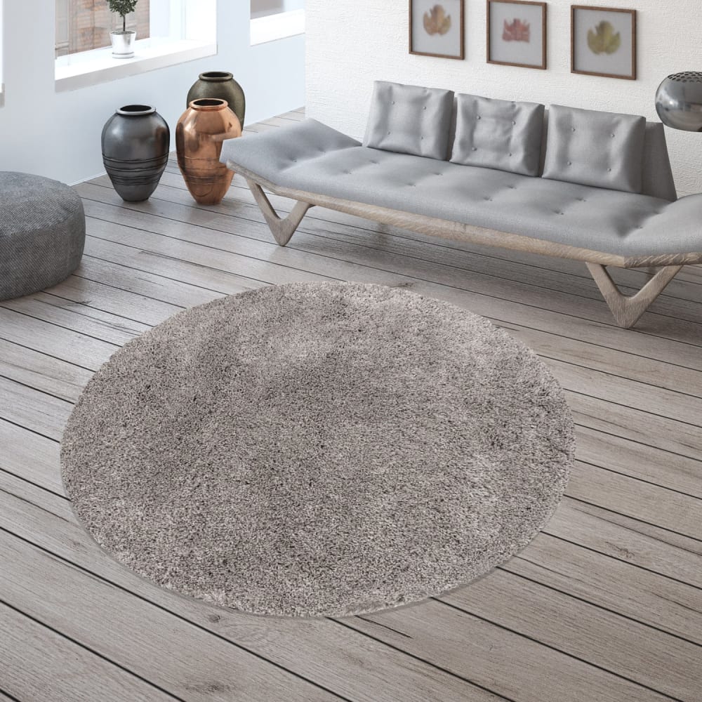 Tapis cosy rond à poils longs greige 200x200cm