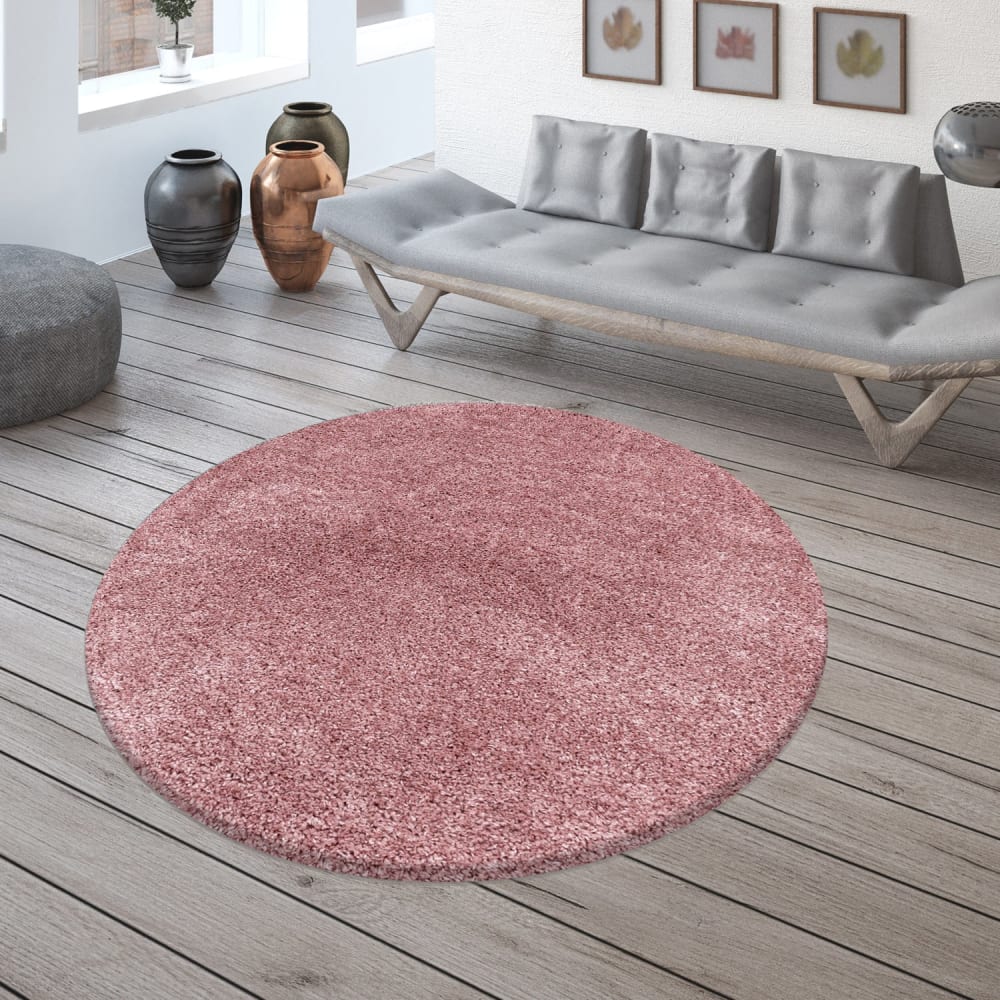 Tapis cosy rond à poils longs rose 200x200cm