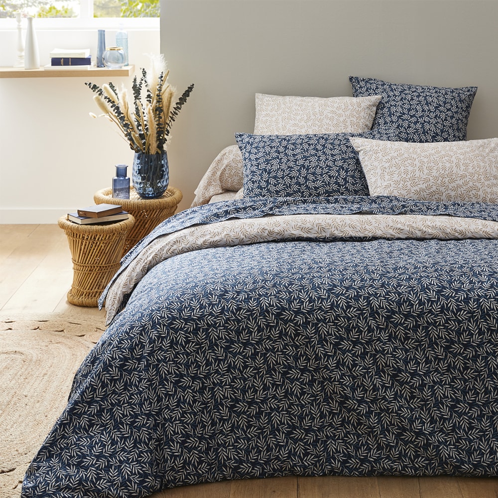 Housse de couette en lyocell bleu et beige 200x200