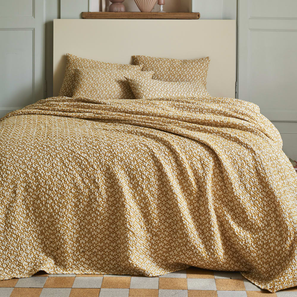 Couvre lit en coton tissé jaune 260x240