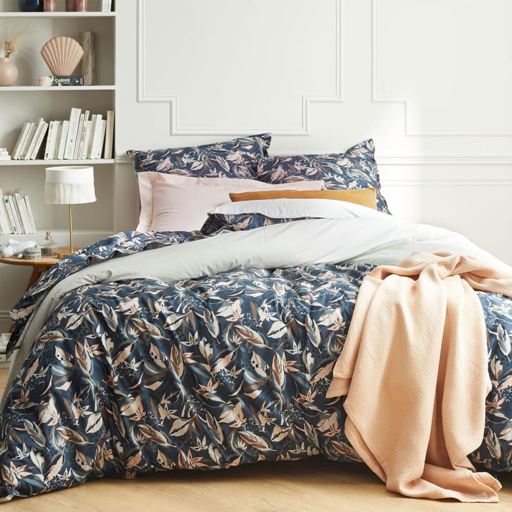 Housse de couette en percale de coton bleu 140x200