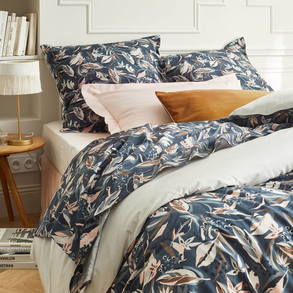 Housse de couette en percale de coton bleu 140x200 — vue 4