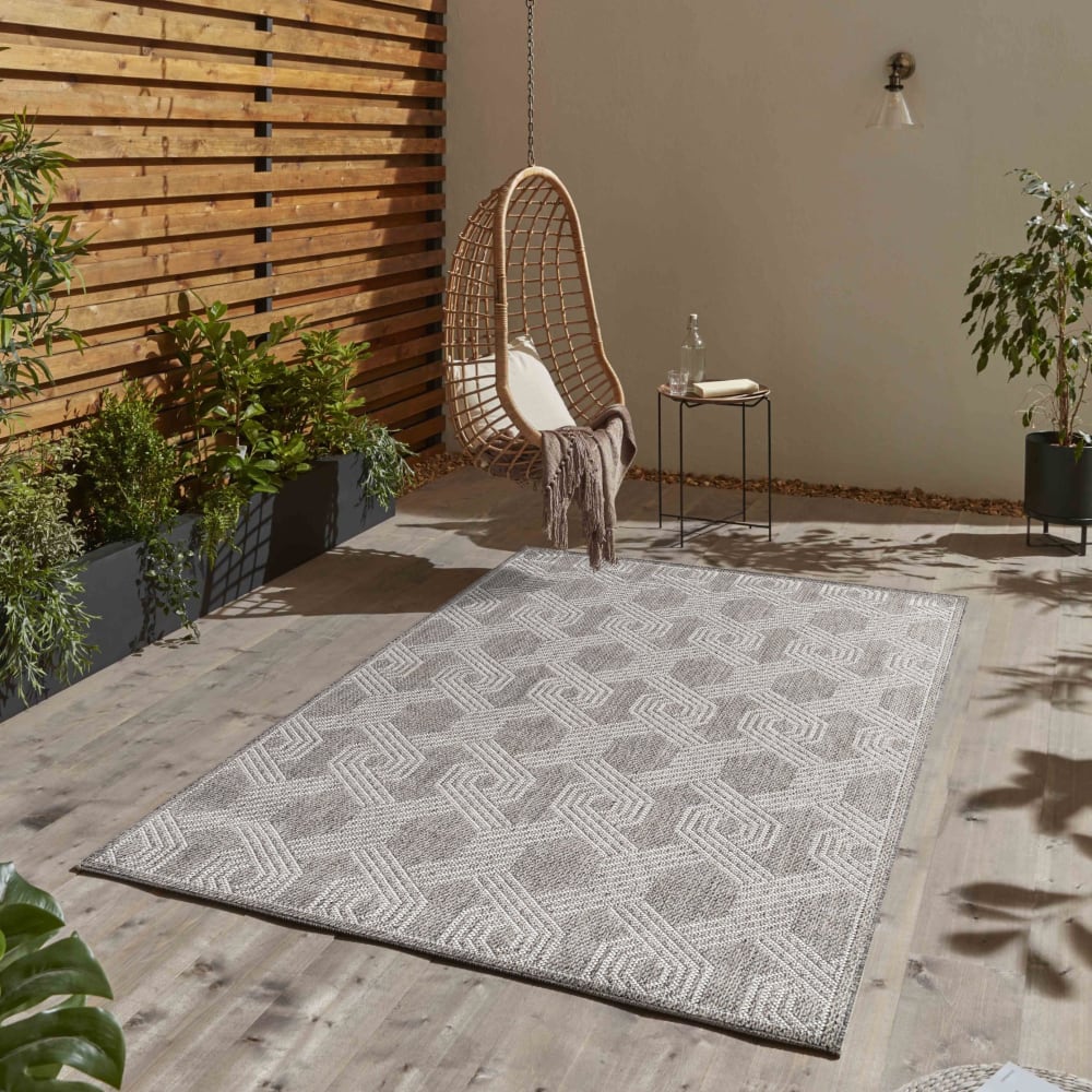 Tapis extérieur tissé plat gris et greige 60x100cm - Maisons du Monde