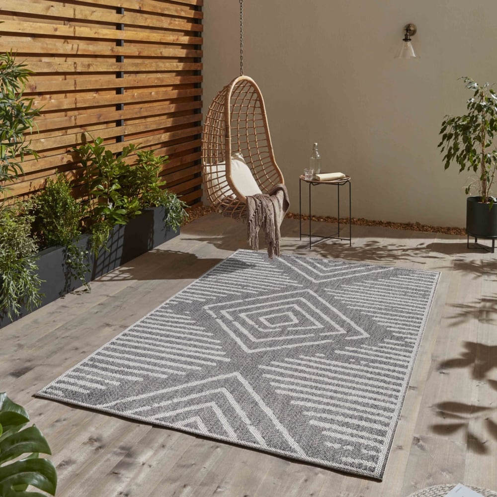 Tapis extérieur tissé plat gris et greige 160x230cm - Maisons du Monde