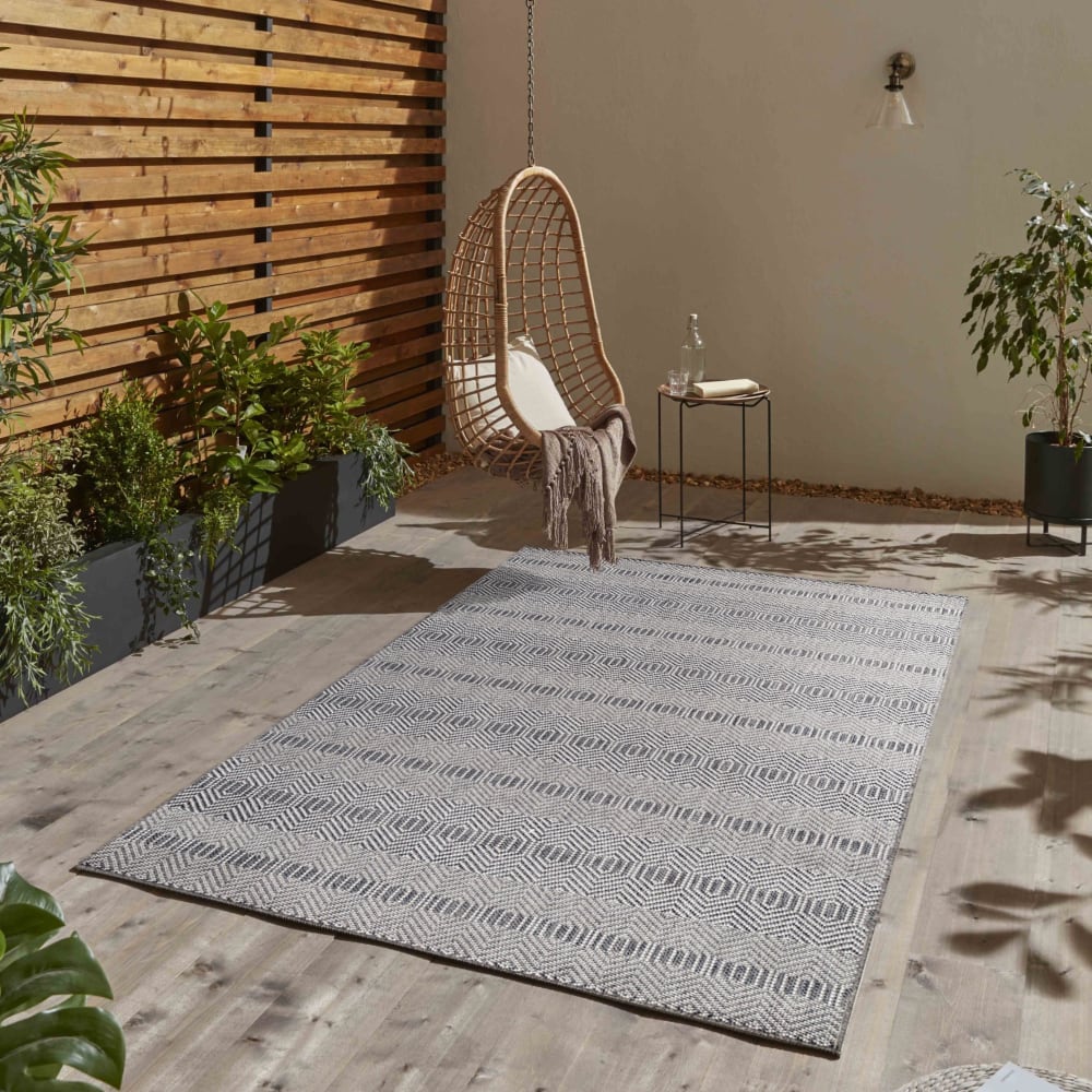 Ova - tapis extérieur,intérieur tissé plat - gris & crème 140 x 200 cm - Maisons du Monde