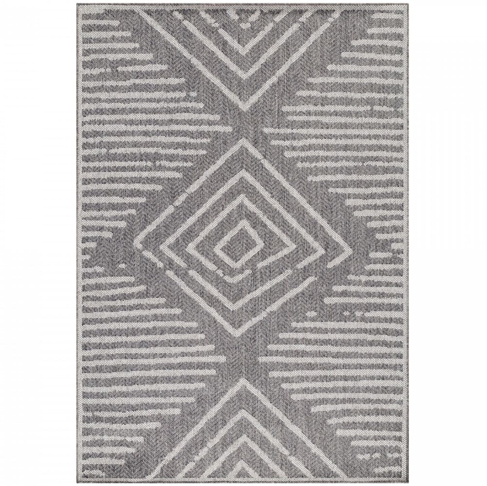 Tapis extérieur tissé plat gris et greige 140x200cm