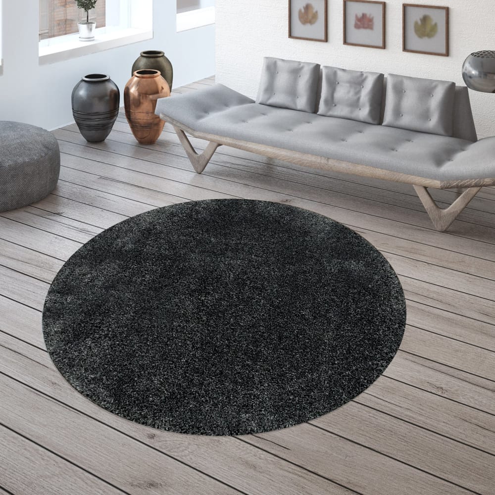 Tapis cosy rond à poils longs anthracite 200x200cm