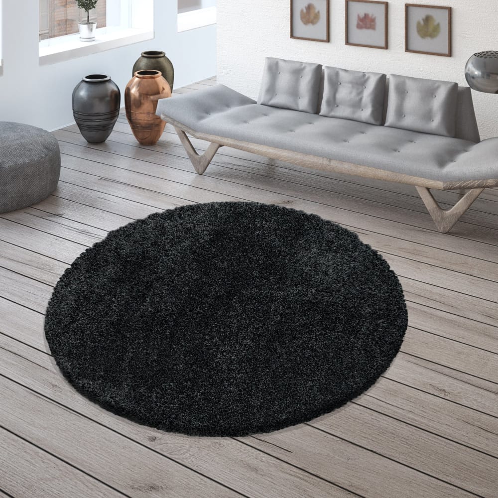 Tapis cosy rond à poils longs noir 160x160cm