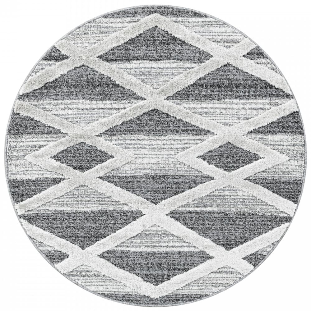 Tapis bohème rond à relief blanc ivoire 120x120cm