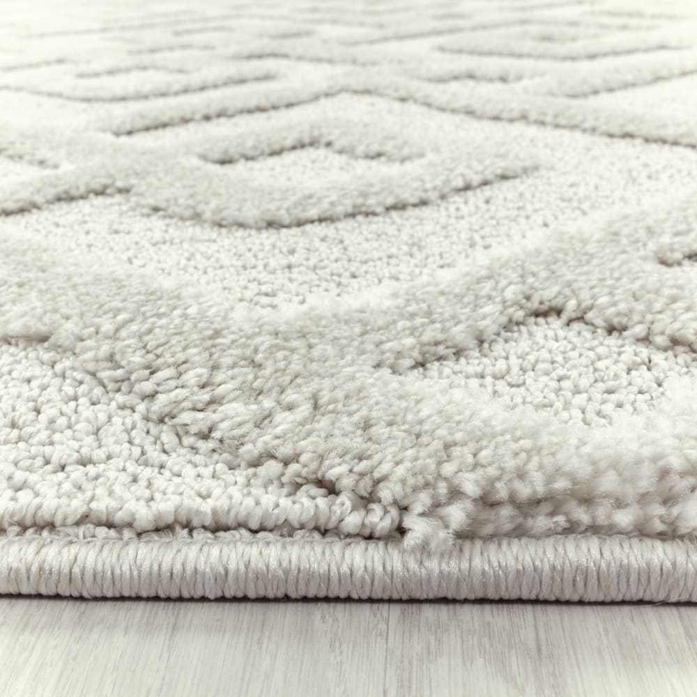 Tapis bohème rond à relief blanc ivoire 120x120cm — vue 4