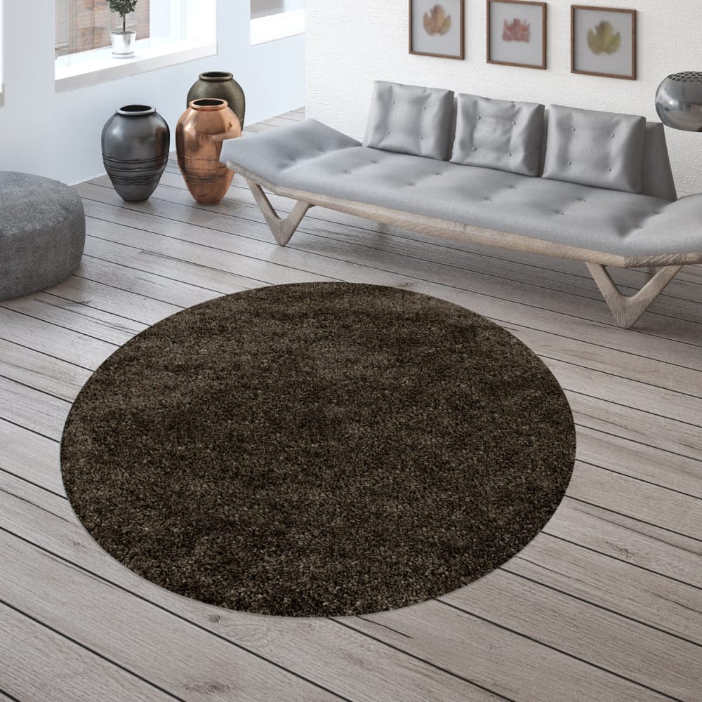 Tapis cosy rond à poils longs marron 200x200cm