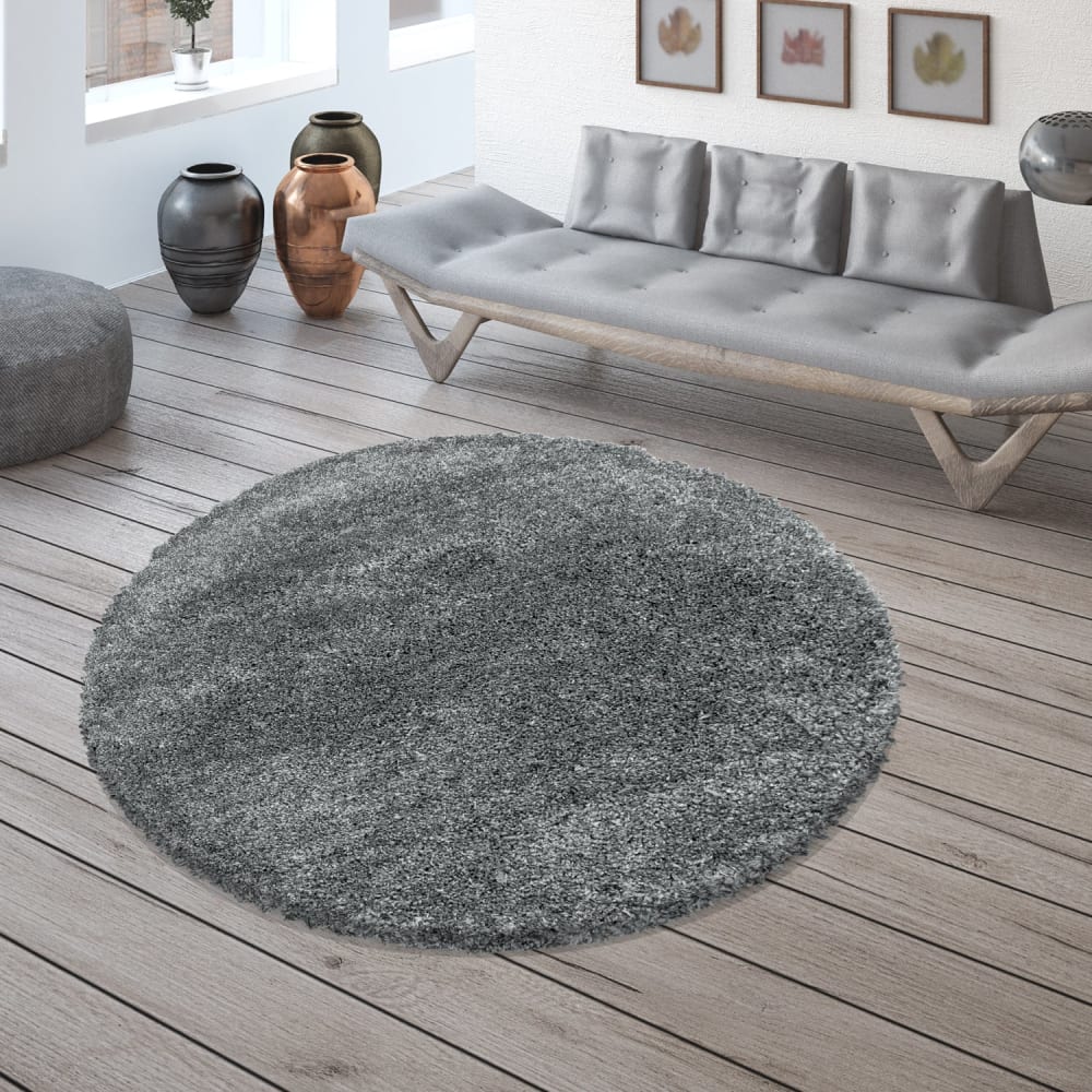 Tapis cosy rond à poils longs gris 200x200cm