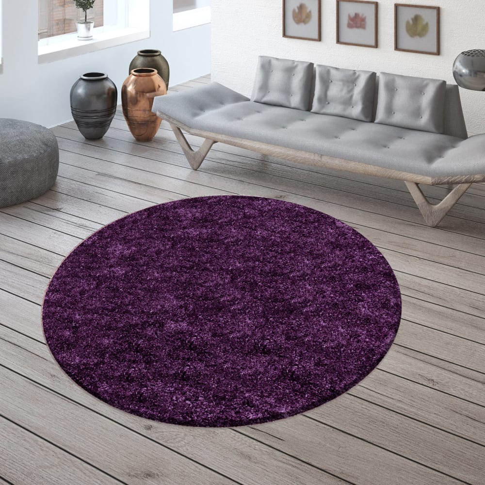 Tapis cosy rond à poils longs violet 200x200cm