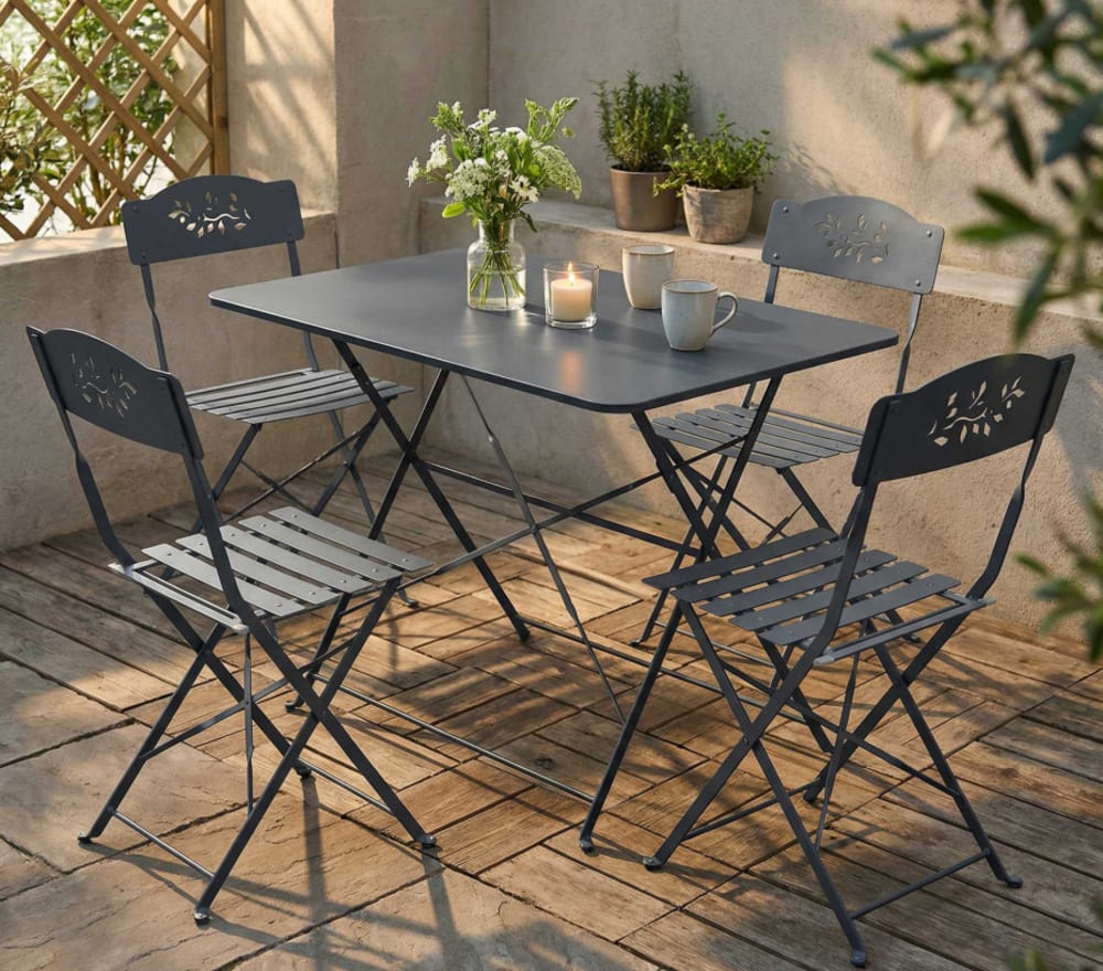 Ensemble table et 4 chaises de jardin en acier inoxydable anthracite - Maisons du Monde
