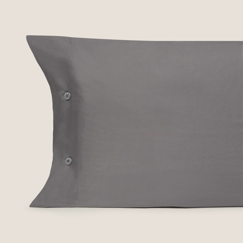 Funda de almohada de algodón orgánico 180 hilos gris ceniza. 50x85cm
