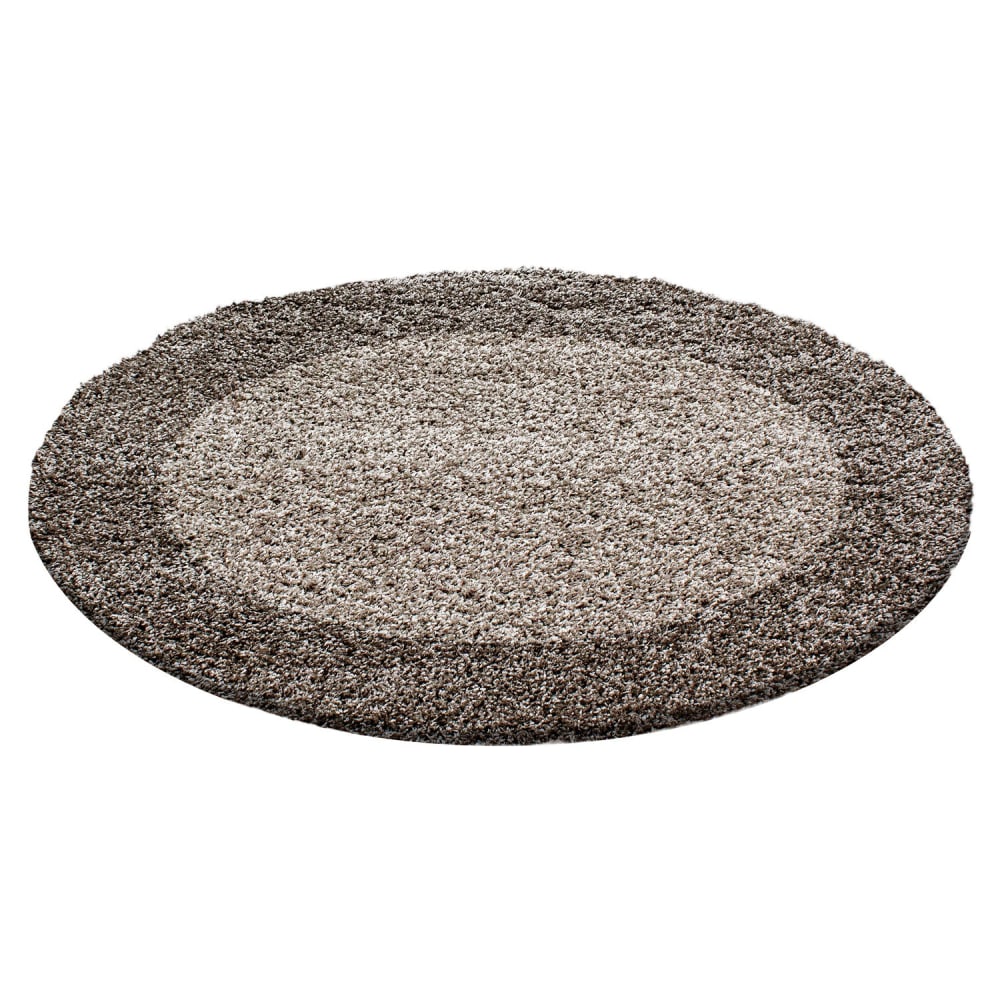 SHAGGY - Tapis à Bordures Rond - Taupe 120 x 120 cm