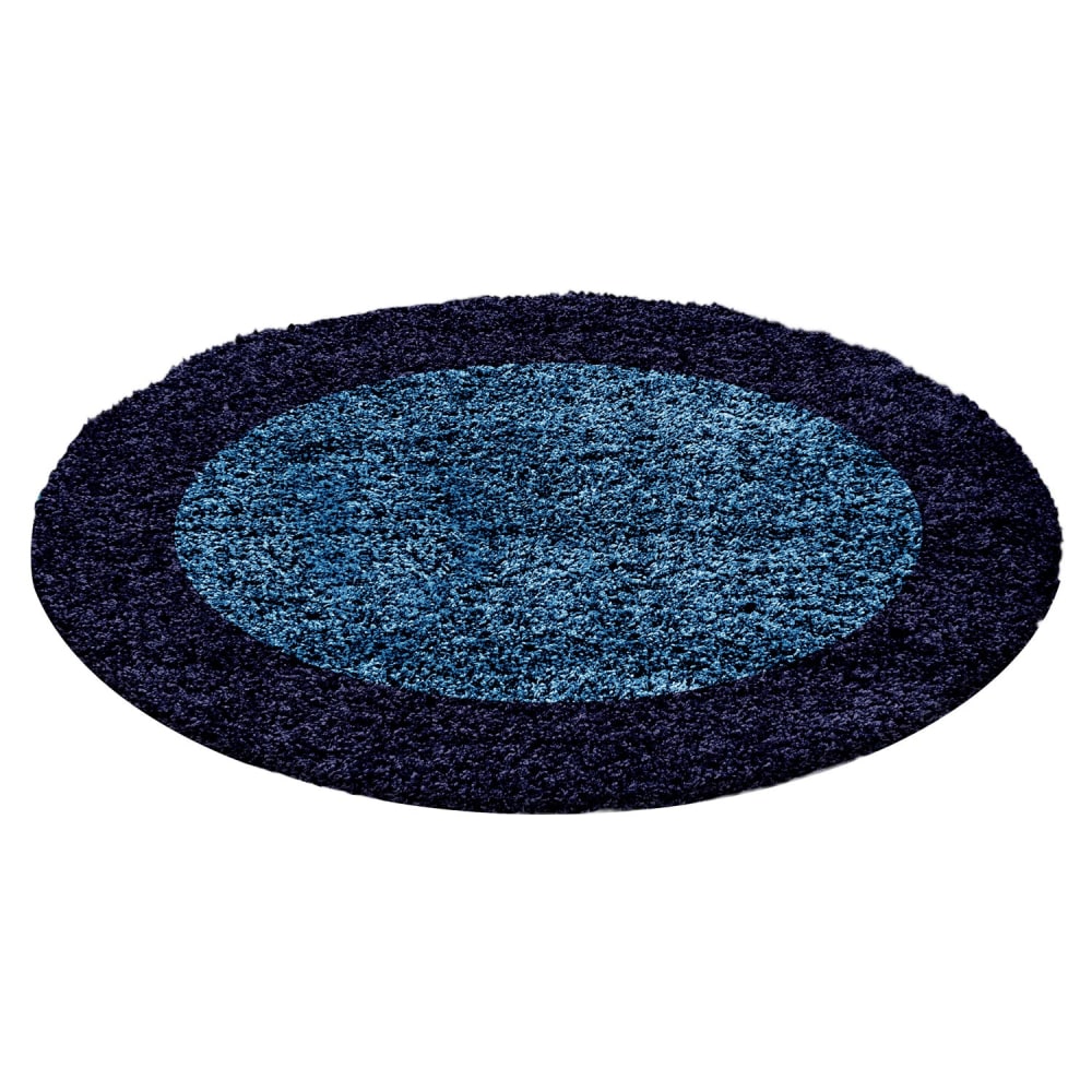 SHAGGY - Tapis à Bordures Rond - Bleu Foncé 200 x 200 cm