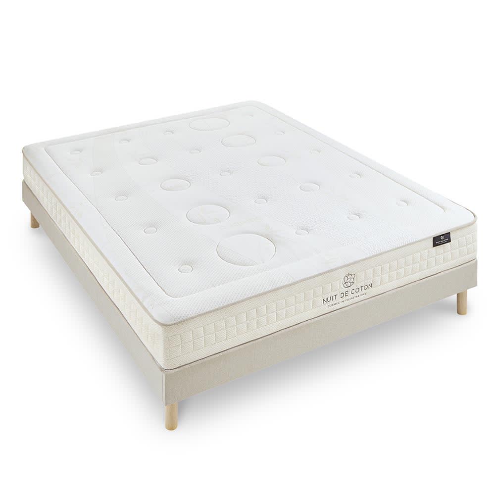 Ensemble matelas latex sommier bois 140x190