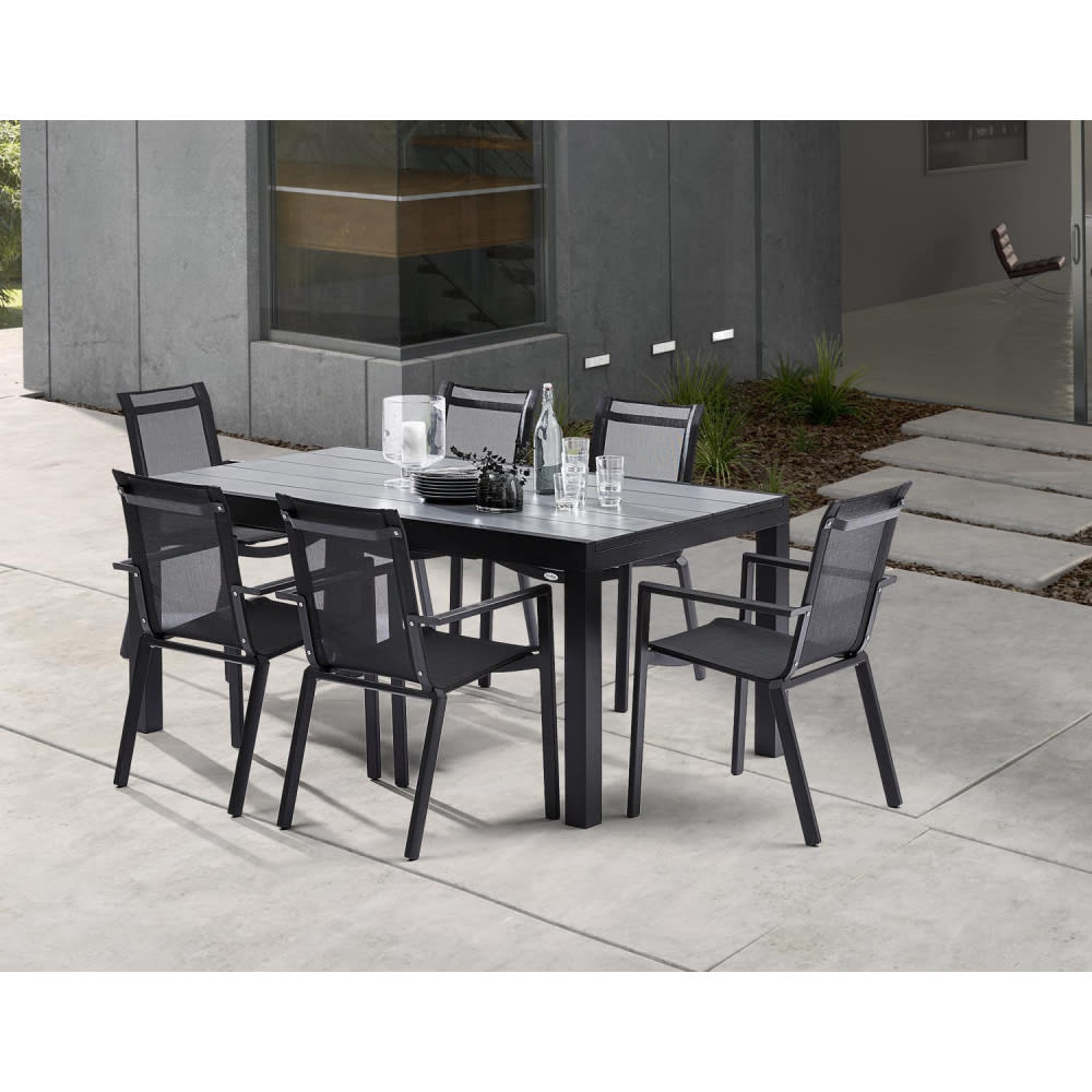 Ensemble de jardin en aluminium avec 6 fauteuils gris 170x100x76 cm - Maisons du Monde