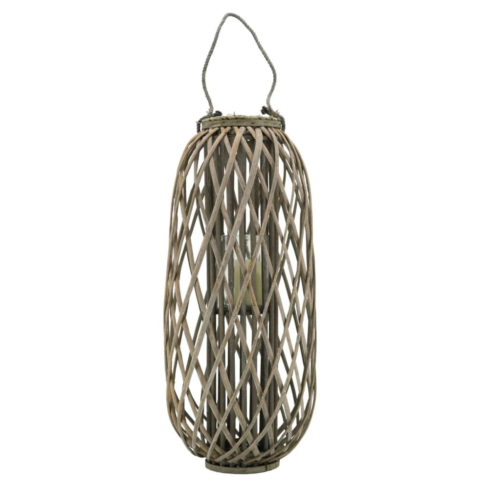 Lanterne en osier gris ajouré et verre hauteur 80cm