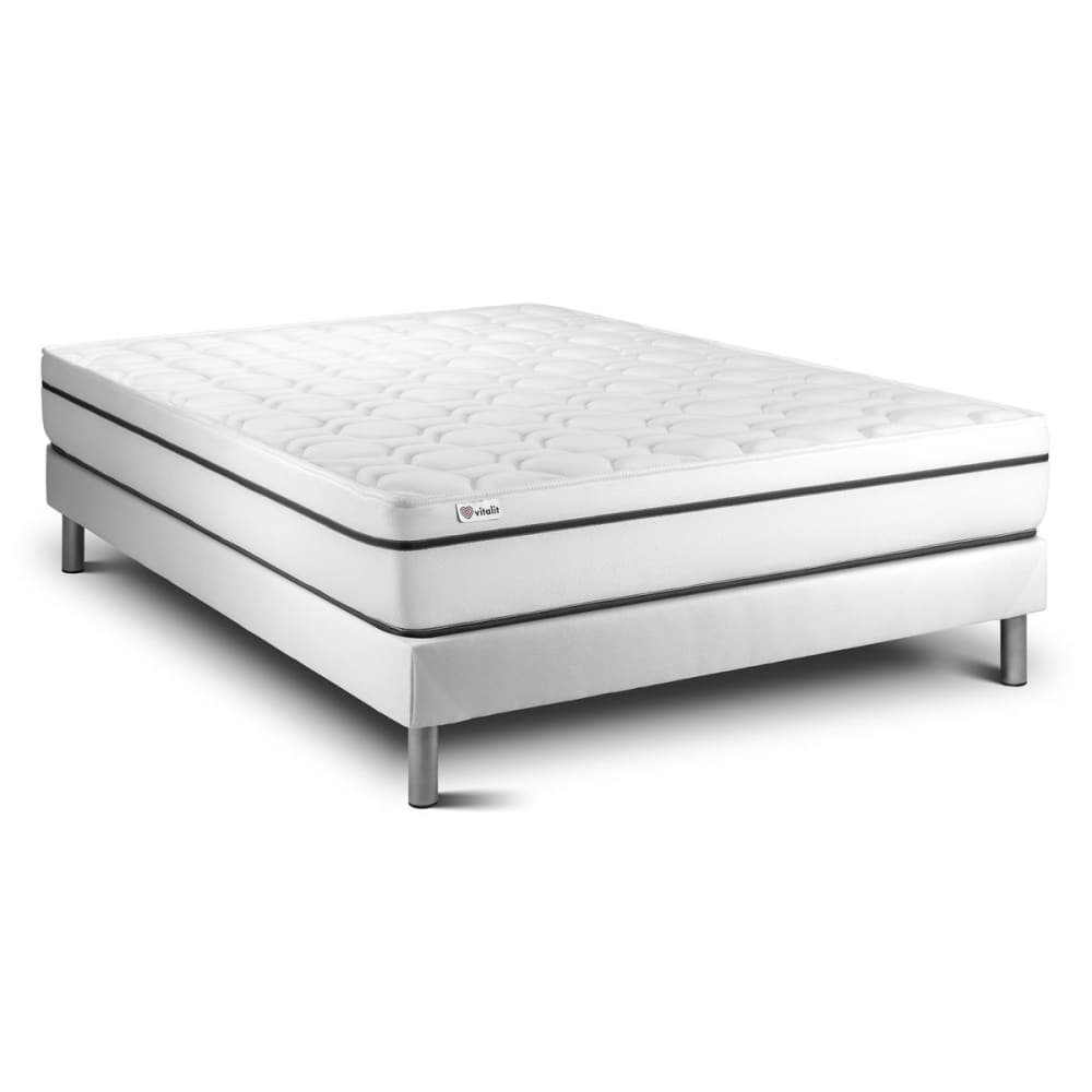 Ensemble 140x200 Matelas Mémoire de forme Sommier kit Blanc