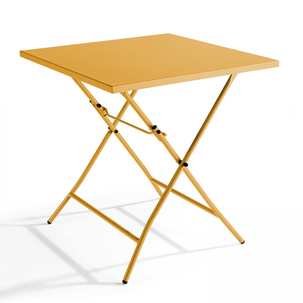Table de jardin pliante carrée en acier jaune